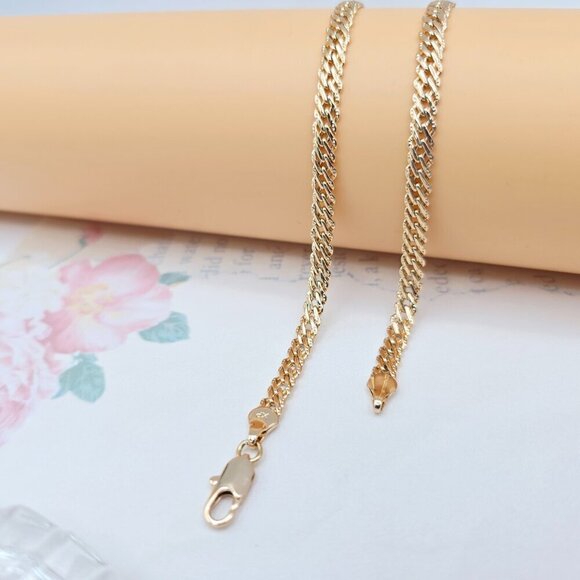 Rose Gold Flat Link Necklace with Elegant Bold Twist Design – 50cm, XPNL0053 - Picture 6 of 12